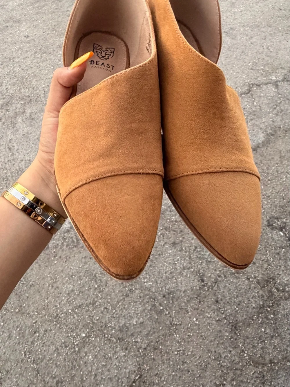 BEAST FASHION Tan Suede Pointed D'Orsay Flats